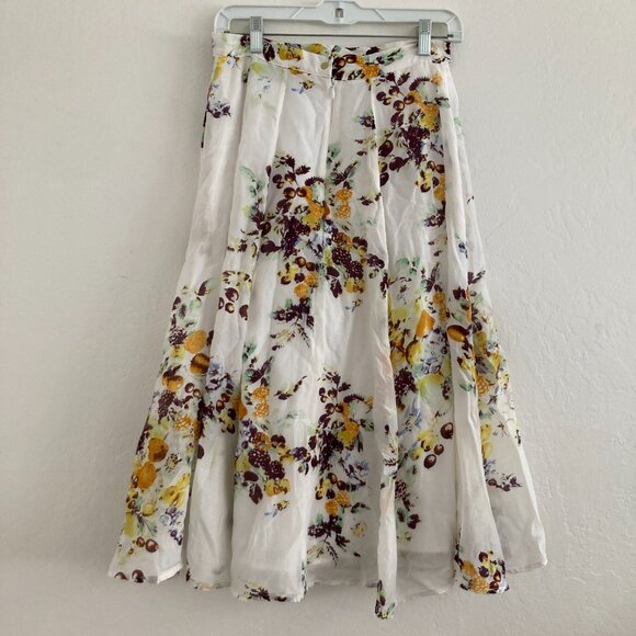 Evangeline Silk Blend Floral Knee Length Skirt White Flowy Fairy Cottagecore 4 - Picture 6 of 9